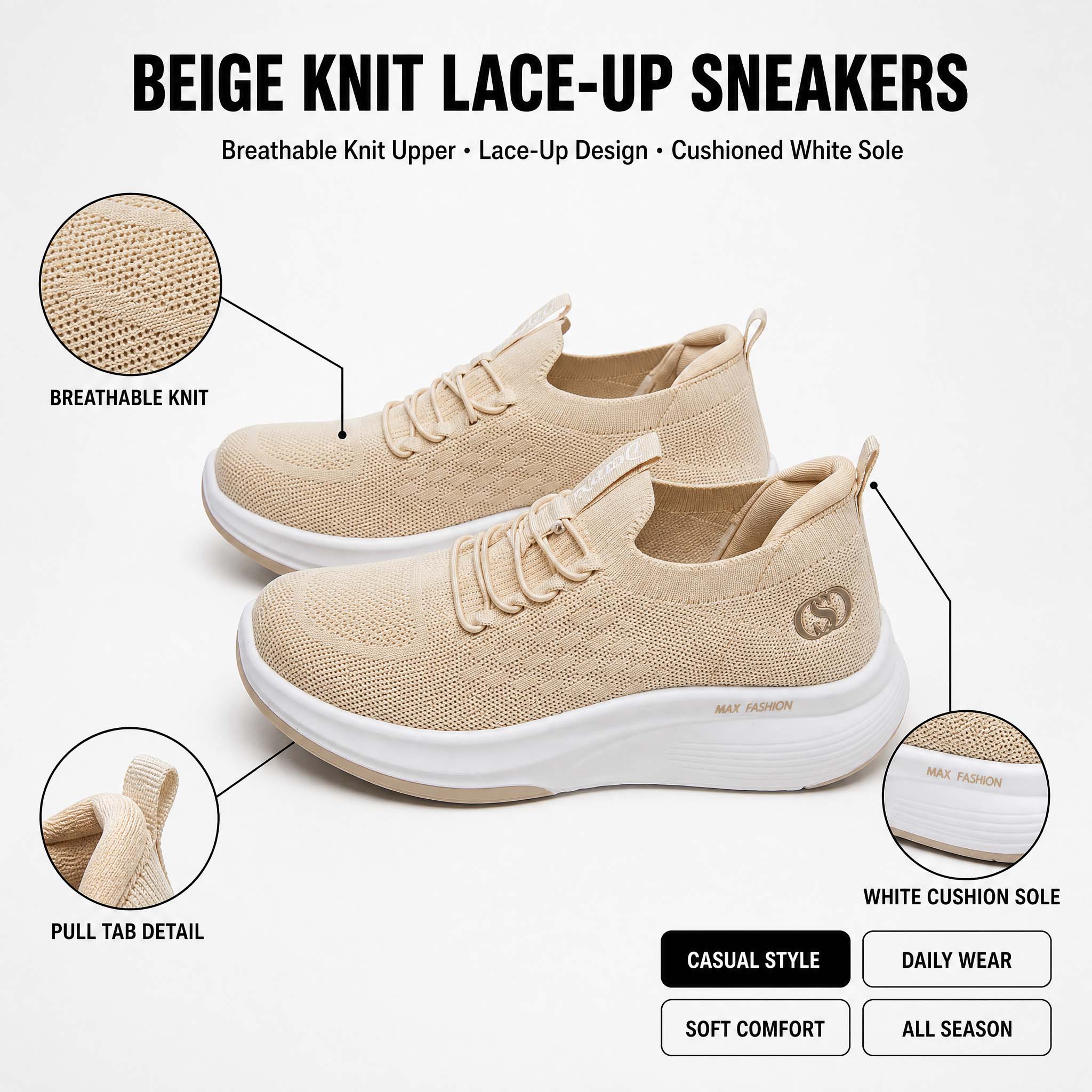 Women's Knit Platform Walking  - Knit Fabric Lace Up Sneakers 评论和价格